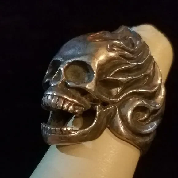 Big Skull Ring, Vintage Sterling Silver, Punk Rock Star, Goth Biker Rockabilly